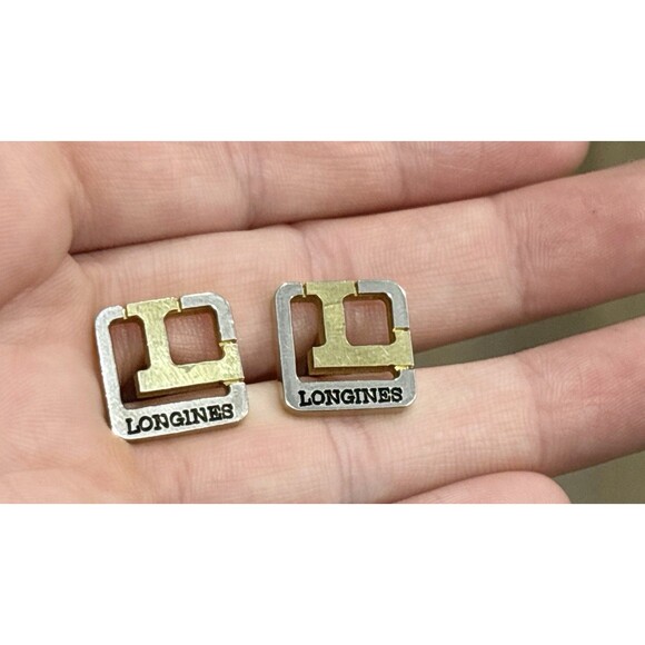 Longines Vintage Gold Tone Silver Tone Square Logo Cufflinks - Picture 2 of 9